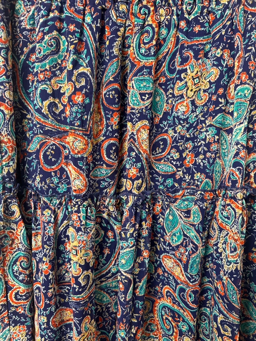 BeBop Navy Paisley Tie-Front Tiered Mini Dress with Teal & Coral Accents - Picture 3 of 6
